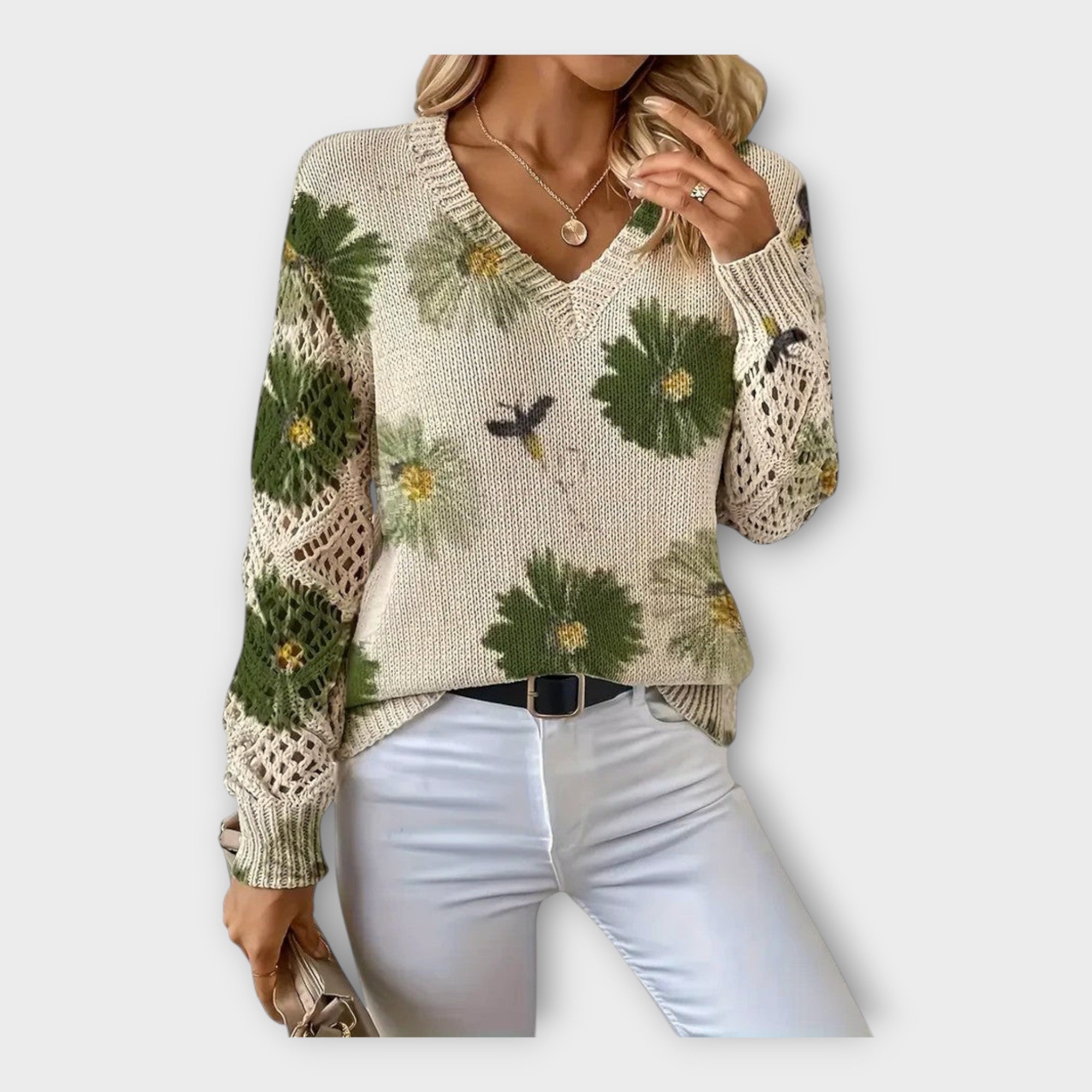 Strikket Bluse med Blonde Detaljer