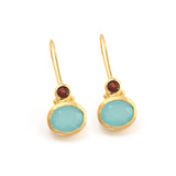 Ørering med vedhæng af aqua chalcedony og granat