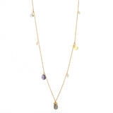 Halskæde med vedhæng af labradorite, lemon kvarts, krystal og ferskvands perler