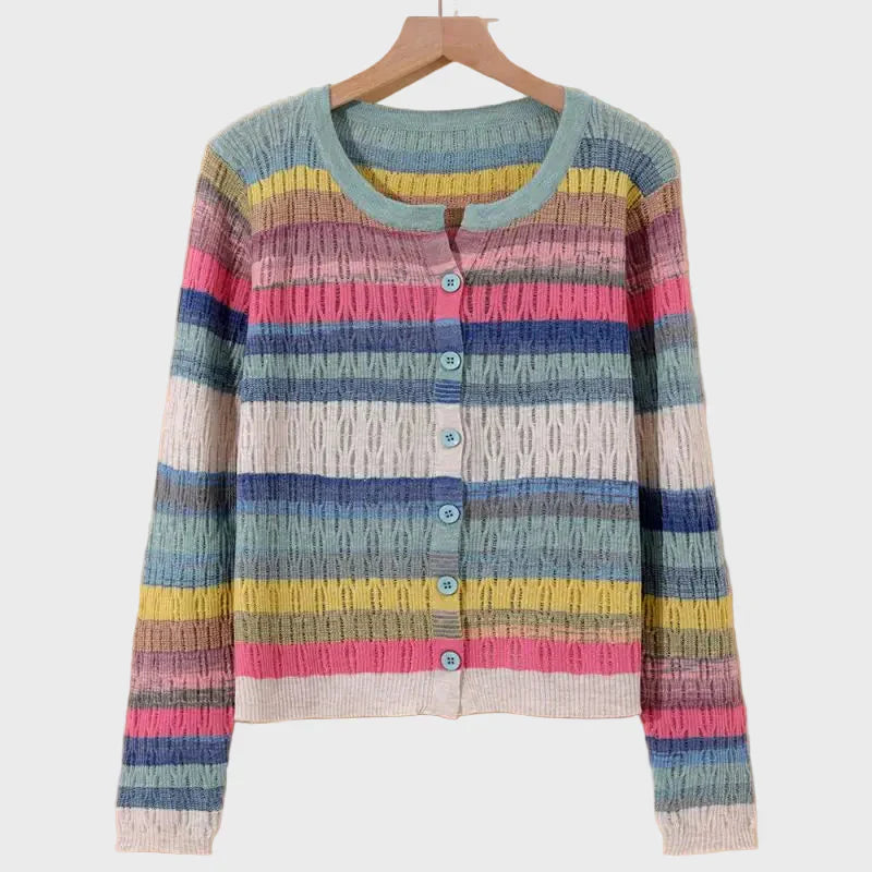 Strikket Jakke med Retro Inspireret Rækkedesign
