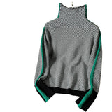 Marieke - Højhalset sweater med orange kontraststribe