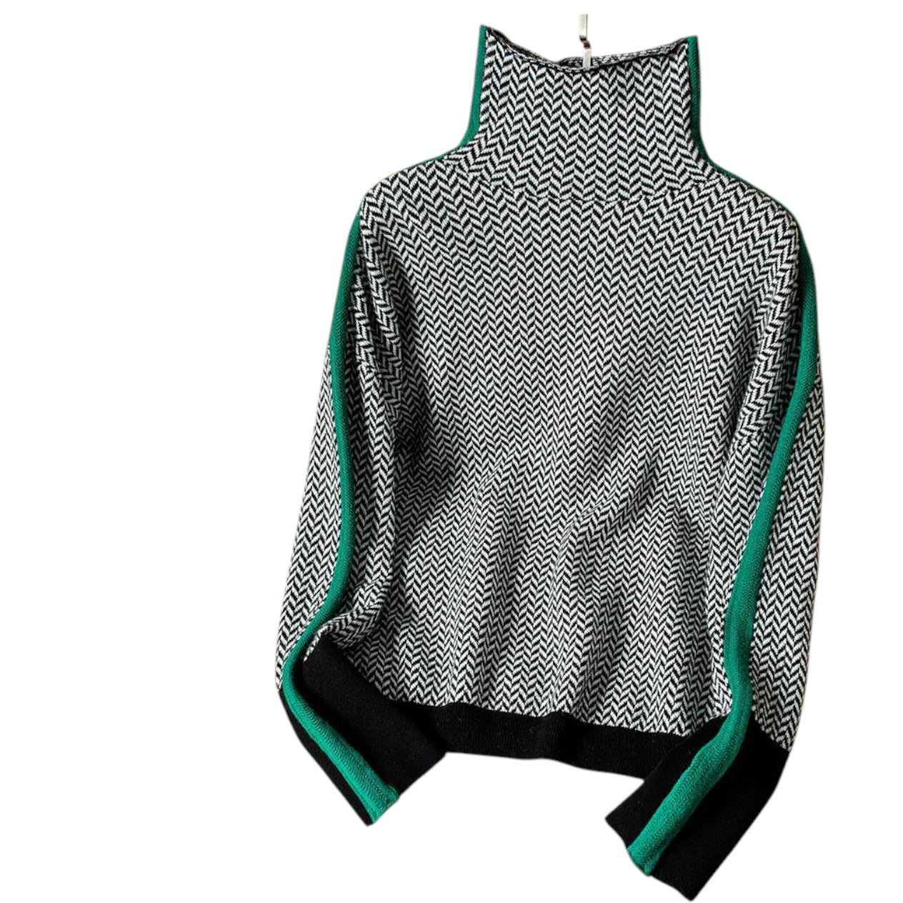 Marieke - Højhalset sweater med orange kontraststribe