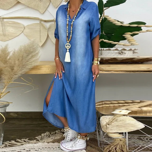LEA™ – LANG KJOLE I DENIM-LOOK MED SIDESLIDS