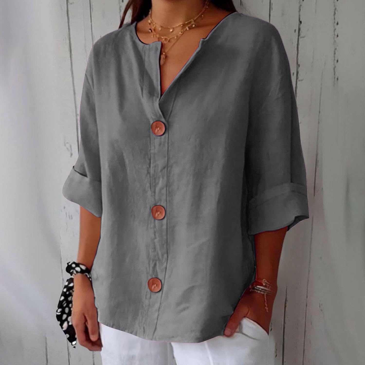 CLARA™ – AFSLAPPET BLUSE I LÆKKERT LINNED