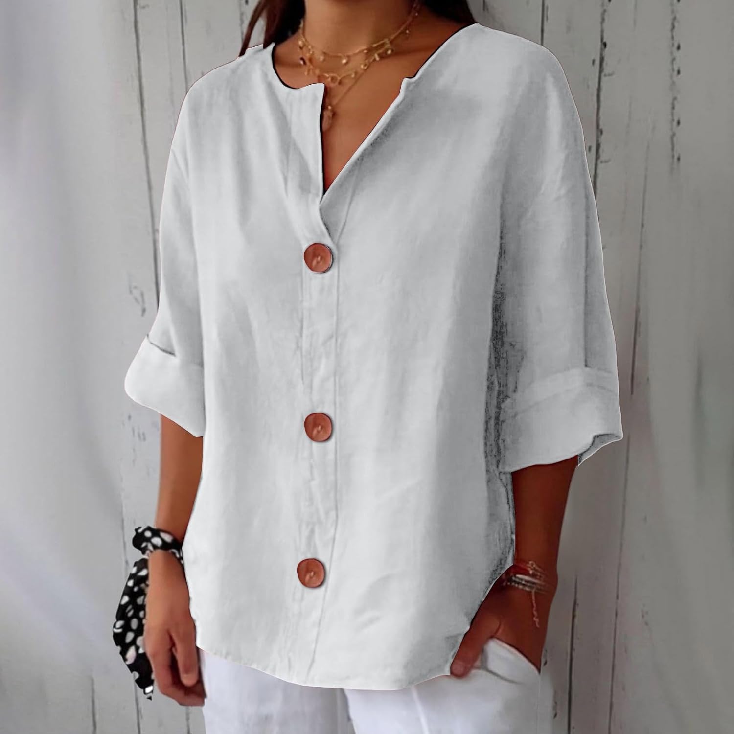CLARA™ – AFSLAPPET BLUSE I LÆKKERT LINNED