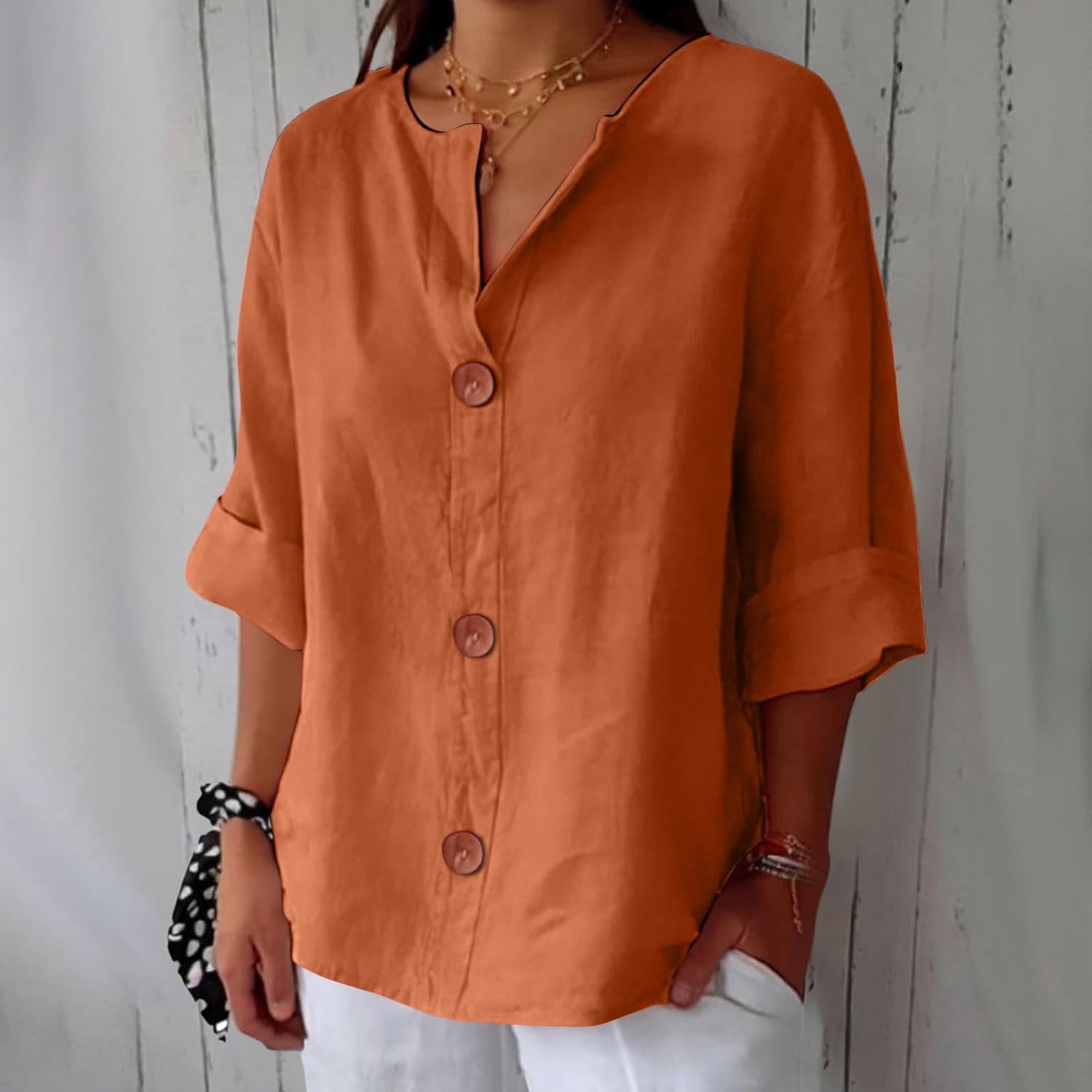 CLARA™ – AFSLAPPET BLUSE I LÆKKERT LINNED