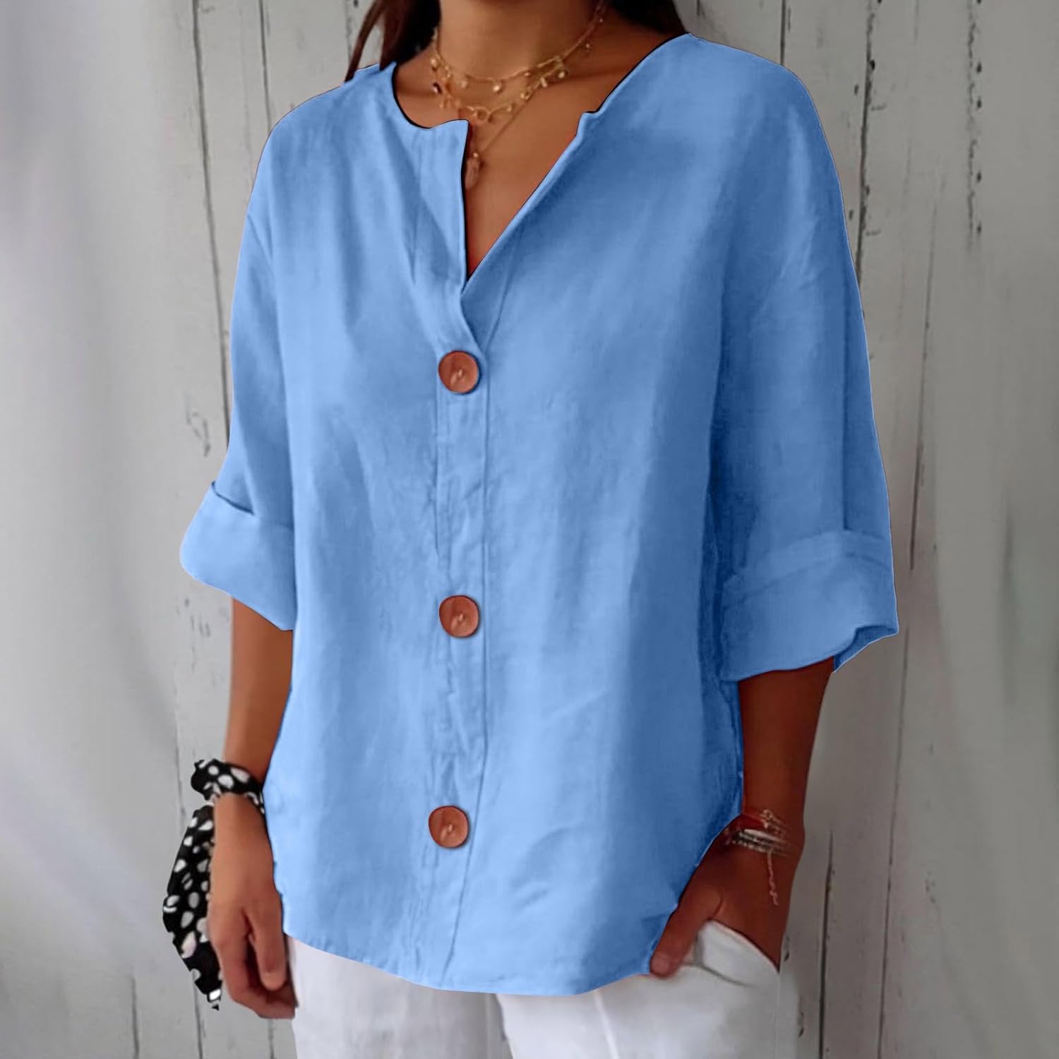 CLARA™ – AFSLAPPET BLUSE I LÆKKERT LINNED