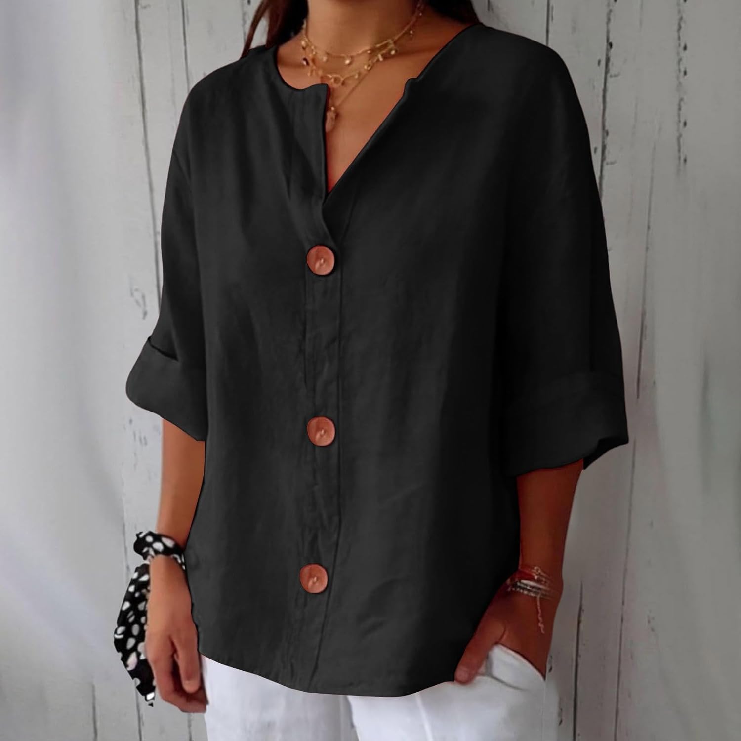 CLARA™ – AFSLAPPET BLUSE I LÆKKERT LINNED