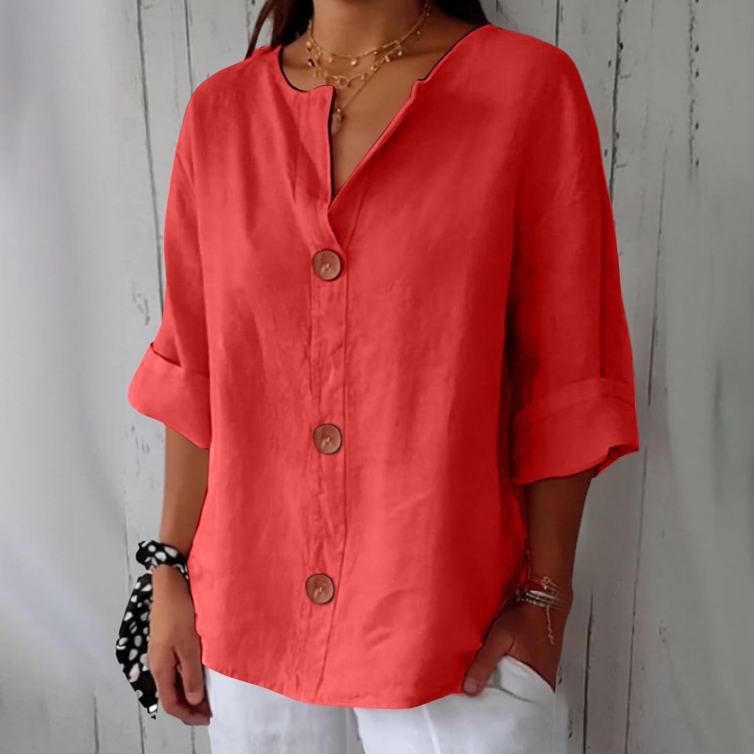CLARA™ – AFSLAPPET BLUSE I LÆKKERT LINNED