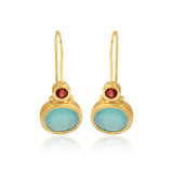 Ørering med vedhæng af aqua chalcedony og granat