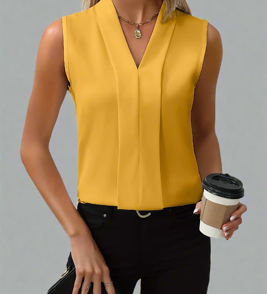 ROMY™ – ÆRMELOSL BLUSE MED V-HALS