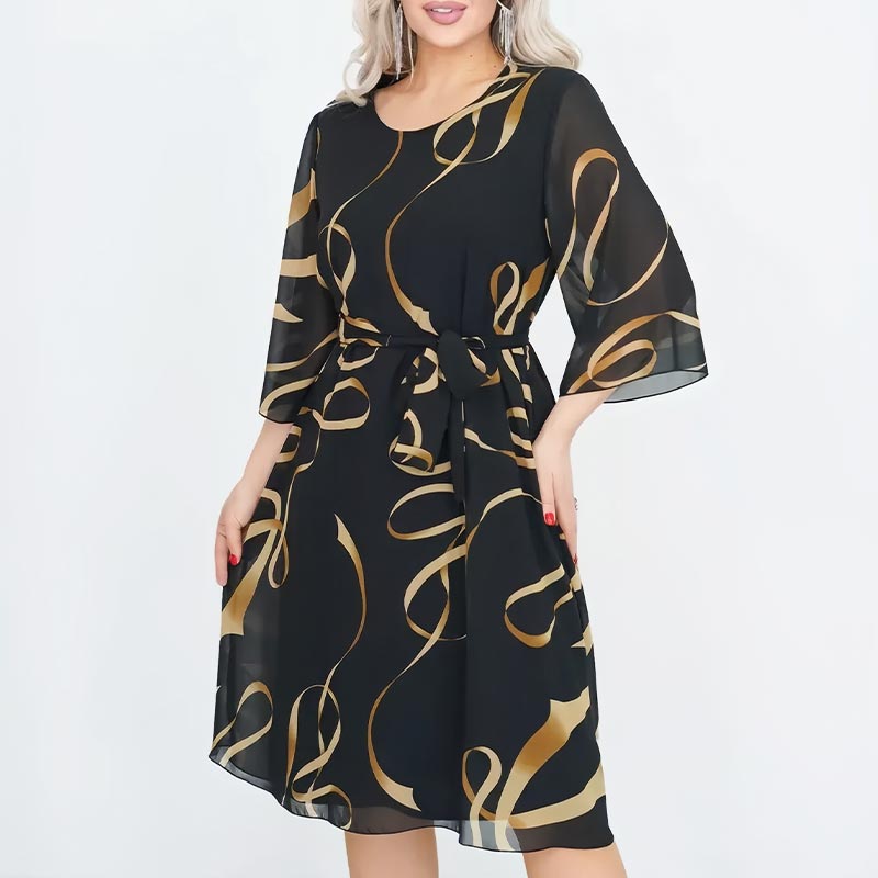 LÉONIE™ – ELEGANT MIDI KJOLE MED FLÆSEÆRMER